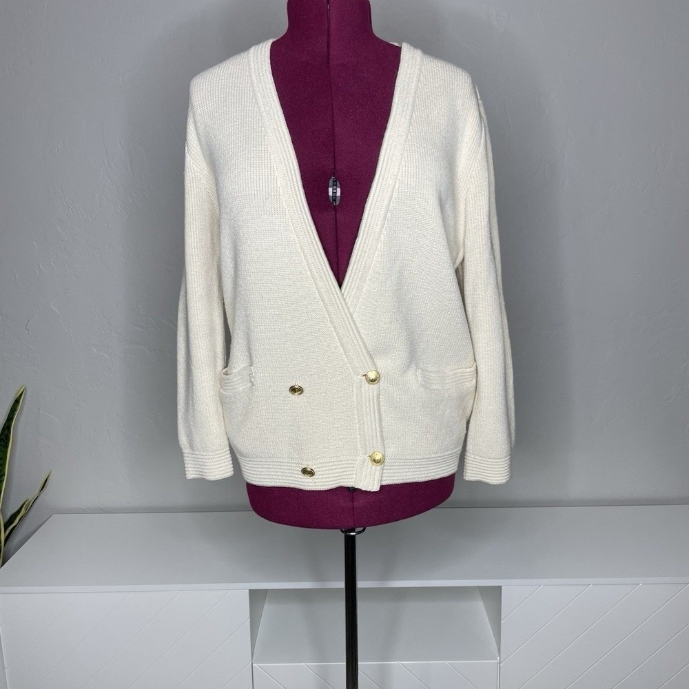 Rodier Cardigan Women L Ivory Double Breasted Gold Wool Blend Knit Sweater